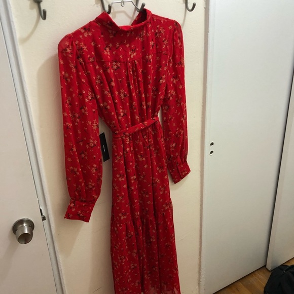Flirt fest red floral print long sleeve midi - Picture 7 of 7